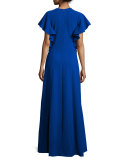 Keyhole Gown W/Ruffle Trim, Royal Blue