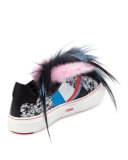 Mink-Fur Leather Monster Sneaker, Black/Multi