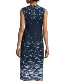 Sleeveless Pixelated A-line Dress, Navy/Multi