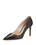 Leather Pointed-Toe 85mm Pump, Black (Nero)