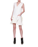Sleeveless V-Neck Ruffled Dress, Lily White