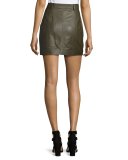 Tie-Front Lamb Leather Mini Skirt, Olive