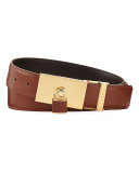 Padlock-Buckle Leather Belt, Whiskey 