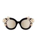 Madison Floral Swarovski® Cat-Eye Sunglasses, Black