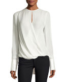 Max Long-Sleeve Silk Blouse, Blanc