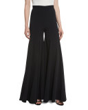 Super Flare High-Waist Wide-Leg Silk Pants, Black