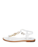 Fonga Circle Leather Flat Thong Sandal, White