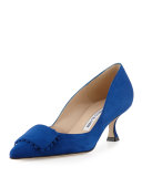 Bottopla Square-Detail Suede Pump, Cobalt