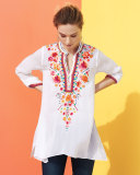 Sable Long-Sleeve Embroidered Tunic, Petite