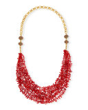 Long Multi-Strand Coral Necklace, Red