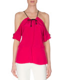 Cold-Shoulder Slim-Fit Blouse, Magenta