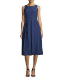 Seersucker Sleeveless Midi Dress, Blue/Multi