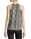 Francis Halter-Neck Printed Silk Blouse, Dusty Pink Sand