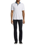 Five-Pocket Dark-Wash Stretch Denim Jeans, Navy