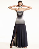 Pleated Front-Slit Maxi Skirt, Maritime