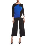 3/4-Sleeve Abstract Star Colorblock Sweater 