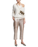 Metallic Python Cropped Pants, Gray