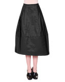 High-Waist Midi Skirt w/ Inside-Out Pleats, Black