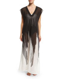 Brushstroke Printed V-Neck Coverup Maxi-Length Tunic