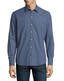 Dot-Print Long-Sleeve Sport Shirt, Navy