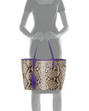 Erica Python Shopper Tote Bag, Natural/Purple