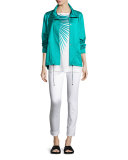 Palm-Print Jersey Dolman Tee, Bianco/Laguna