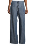 Wawona Tied Overlay Chambray Pants, Blue
