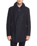 Double-Breasted Wool-Blend Pea Coat, Navy