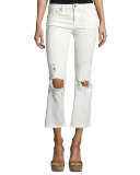 Five-Pocket Cropped Denim Leggings, White