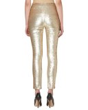 Sequined Slim-Leg Ankle Pants, Gold