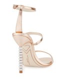 Rosalind Crystal-Heel Leather Sandal, Rose Gold