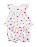 Deep Sea Delight Printed Top w/ Bloomers, Pink/White, Size 3-24 Months