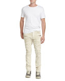Destroyed Stretch Biker Denim Jeans, Sand