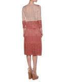 Colorblock V-Neck Pleated Midi Dress, Pink/Multi