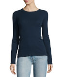 Cicely Ribbed Long-Sleeve Tee, Dark Navy