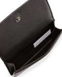 Woven Leather Flap-Style Credit Card Case, Black