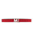 Claus Reversible Visetos/Saffiano Belt, Ruby Red