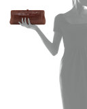Small Frame Crocodile Clutch Bag, Cognac Shiny