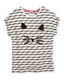 Textured Choupette Stretch Jersey Tee, White, Size 12-16
