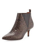 Faie Crocodile-Embossed Kitten-Heel Bootie, Chocolate/Black