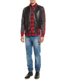 Distressed Straight-Leg Jeans, Blue