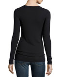 Long-Sleeve Ribbed Henley Tee, Black