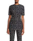 Minnow Jacquard Peplum Top, Black/Ivory