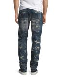 Super-Distressed Rip Repair Denim Jeans, Indigo