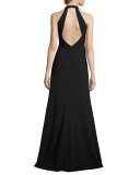 Sleeveless Scuba A-Line Gown, Black
