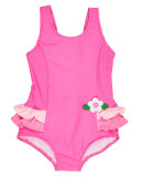 Ruffle-Trim Colorblock One-Piece Swimsuit, Pink, Size 2T-6X
