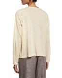 Long-Sleeve Bateau-Neck Linen Top, Limestone
