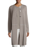Long Two-Tone Matte-Crepe Cardigan Coat 