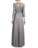 3/4-Sleeve Lace A-line Gown