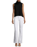 Denim Flare-Leg Trousers, White  